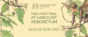 a banner advertising the Tree Fairy Trail at the Harcourt Arboretum.